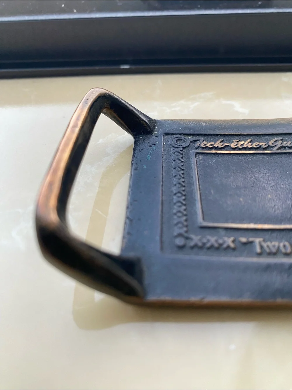 Vintage 1975 Tech Ether Guild Two Horses Brass Belt Buckle Western Hippie Tree